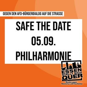 Sharepic mit dem Ort und Datum der Veranstaltung am 05.09.2024 vor der Essener Philharmonie