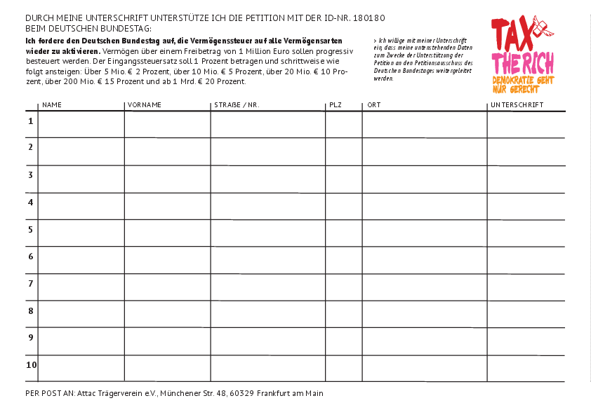 Unterschriftenliste der Petition