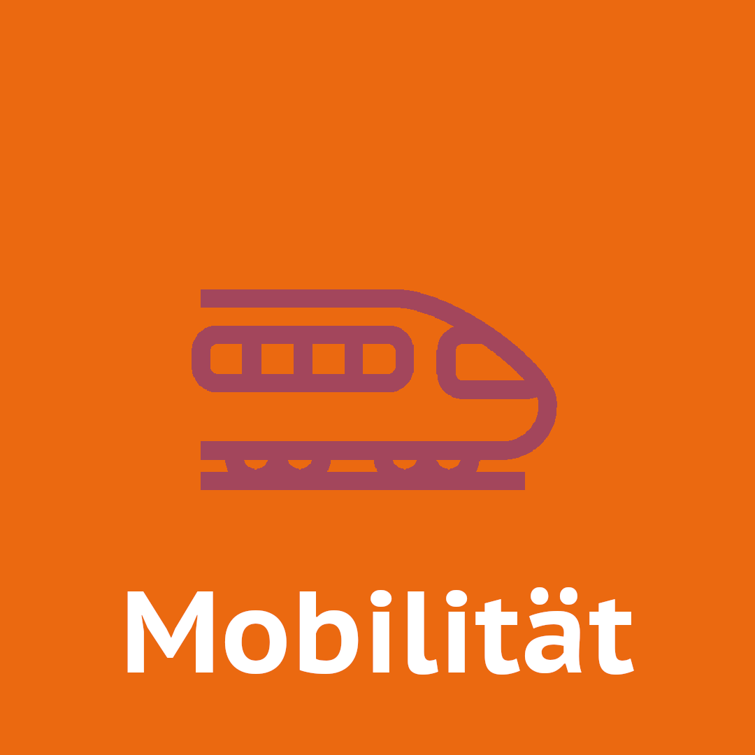Icon eines Zuges unter dem das Wort "Mobilität" steht
